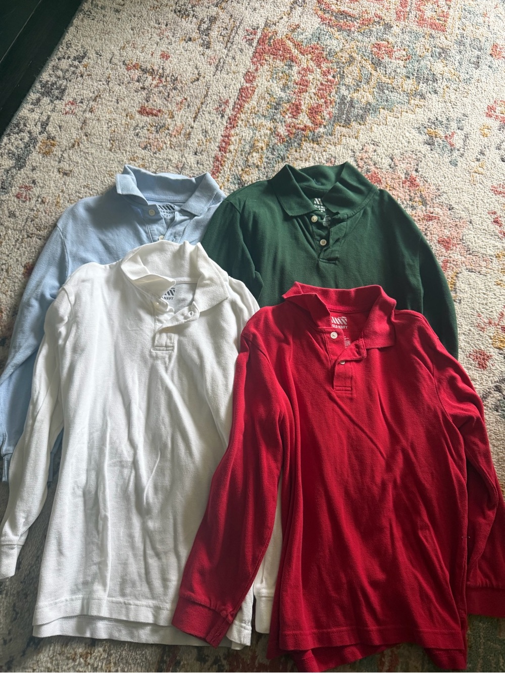 Old Navy Long-Sleeve Polo Shirt bundle - Red, White, Light Blue, Forest Green